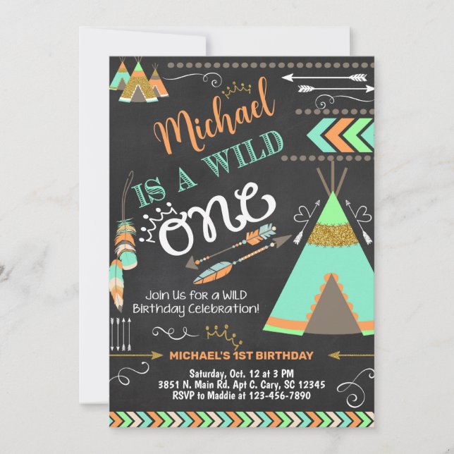 Invitation Teepee Wild Un garçon 1er anniversaire invitation. (Devant)