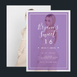 Invitation Teinte de photo violette 2 Douce 16 ans moderne<br><div class="desc">Personnalisez à votre goût.
Une photo peut être ajoutée à l'avant et à l'arrière.</div>