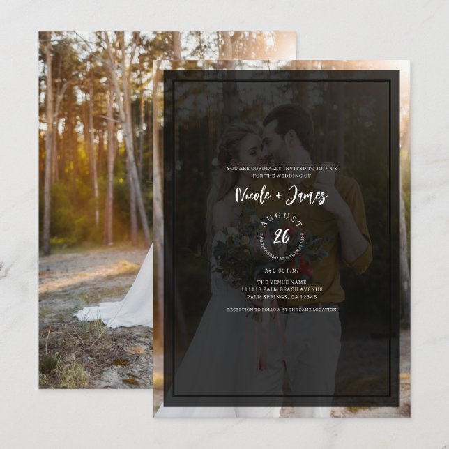 Invitation Teinte de superposition de photo sombre Mariage mi (Devant / Derrière)