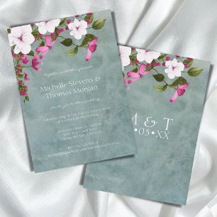 Invitation Teinte poussiéreuse Bleu sarcelle Blanc Magenta Ve