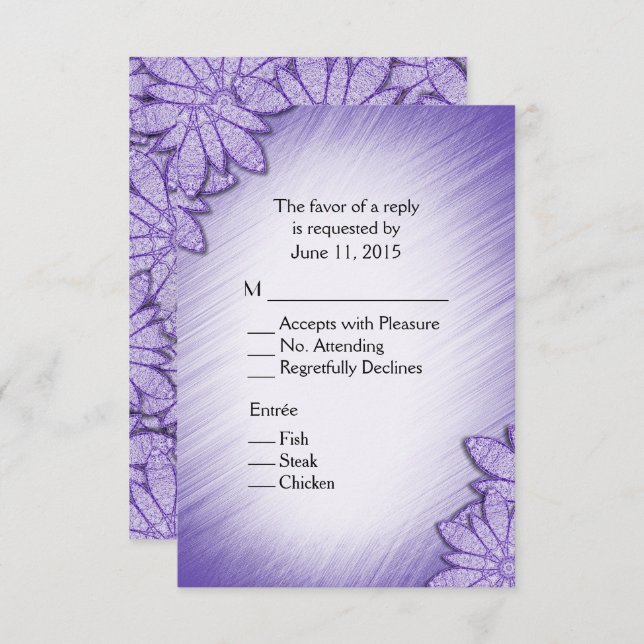 Invitation Teinte ultra violette florale RSVP avec choix d'en (Devant / Derrière)