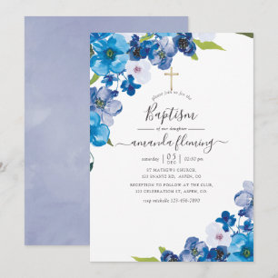 Invitation Teintes de baptême floral bleu