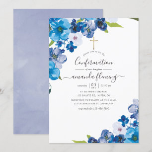 Invitation Teintes de la confirmation de la florale bleue