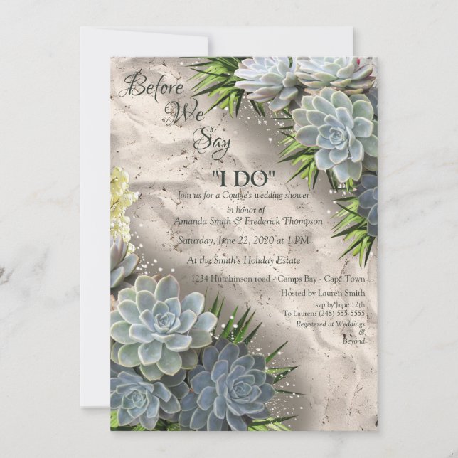 Invitation Teintes succulentes de bleus pâles et feuilles tub (Devant)