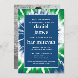 Invitation Teinture Bleu et Vert Barre Mitzvah Photo unique