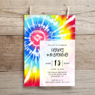 Invitation Teinture De Tie Lumineuse, Tout Âge Anniversaire M