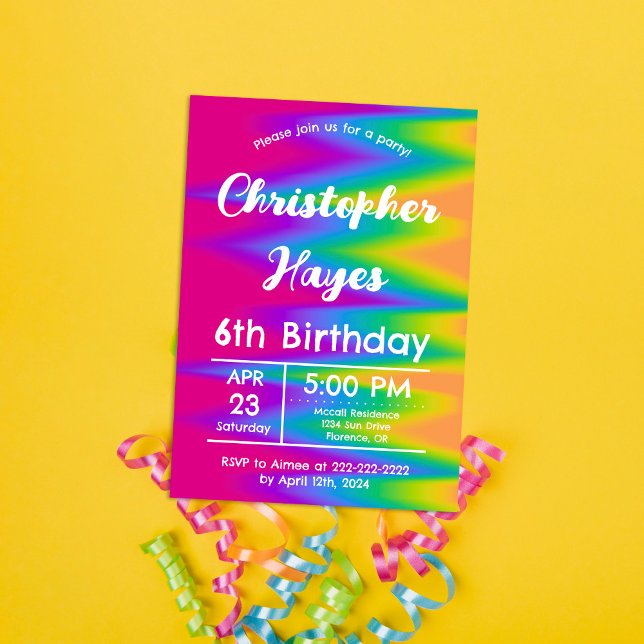 Invitation Teinture Tie-Dye Arc-en-Ciel Vibrante Anniversaire (Créateur téléchargé)