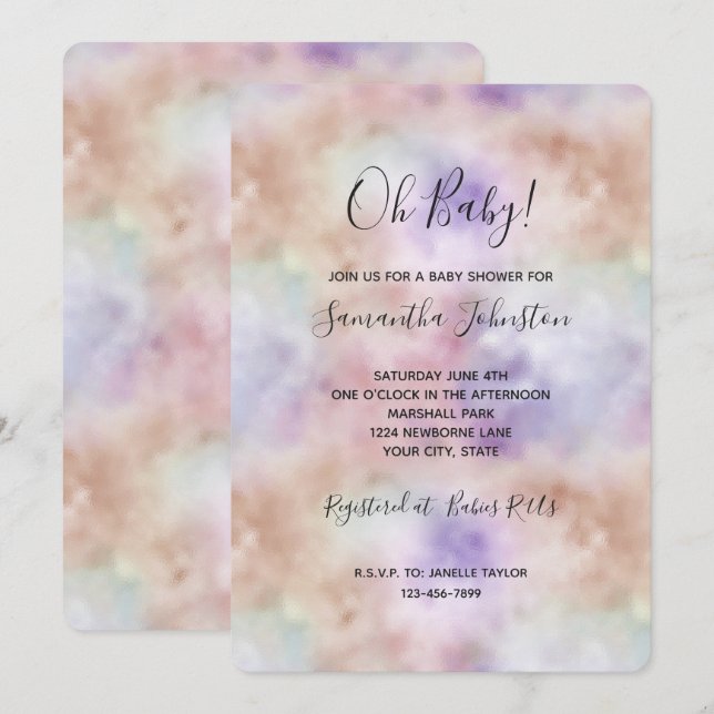 Invitation Teinture tie-dye rose blush violet (Devant / Derrière)