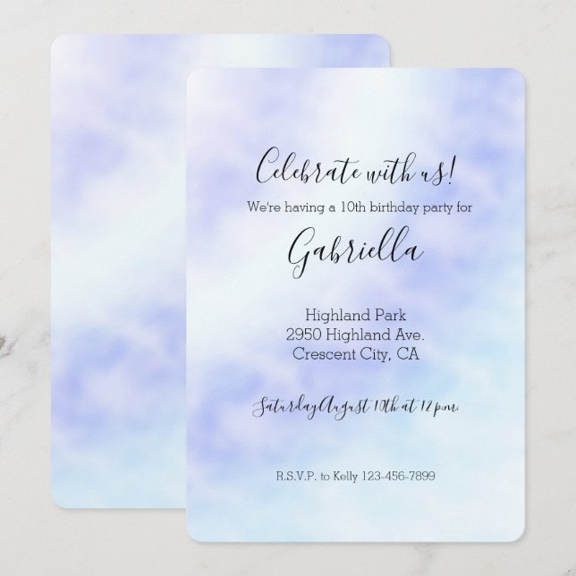 Invitation Teinture tie dye Violet Blanc Bleu Aqua   Invitati (Devant / Derrière)