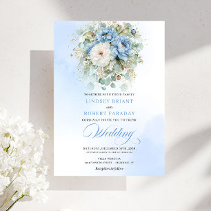 Invitation Téléchargement de fleurs blanches et bleues poussi