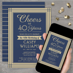 Invitation Téléchargement de vœux d'anniversaire Bleu marine