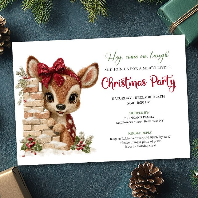 Invitation Téléchargement d'invitation de vacances de rennes  (Festive funny reindeer holiday invite download)
