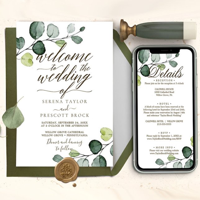 Invitation Téléchargement du Mariage de calligraphie Eucalypt (eucalyptus wedding invite)