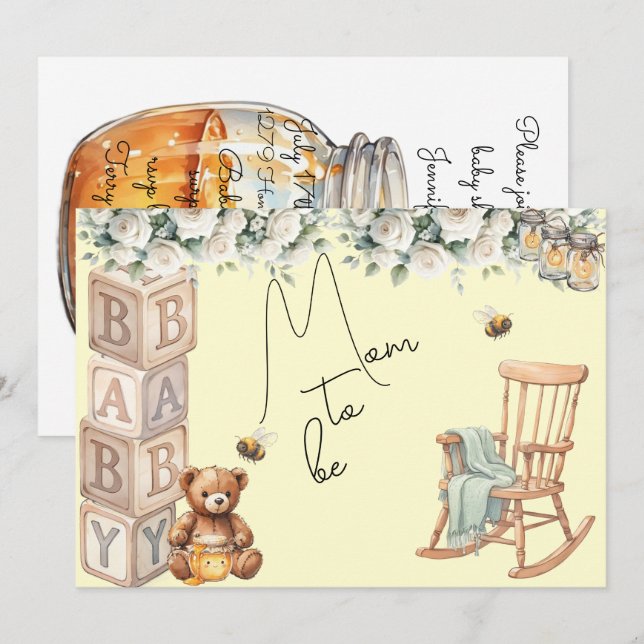 Invitation Téléchargement numérique Baby Shower pour future m (Devant / Derrière)