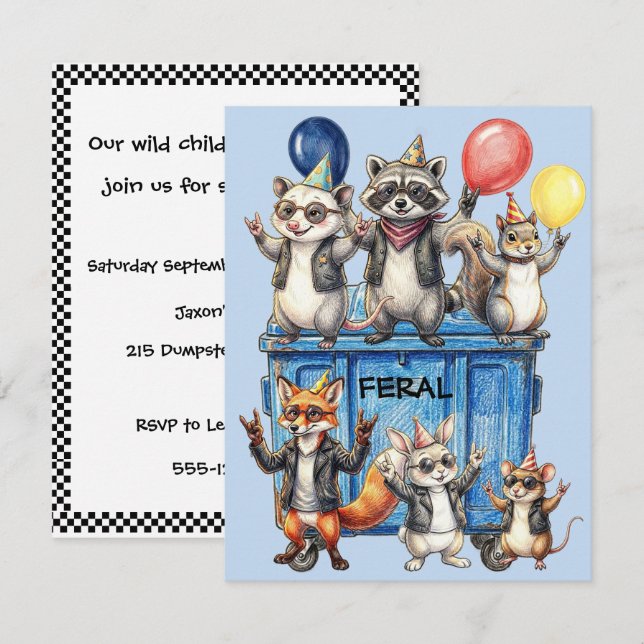 Invitation Téléchargement numérique d'anniversaire Feral For  (Devant / Derrière)