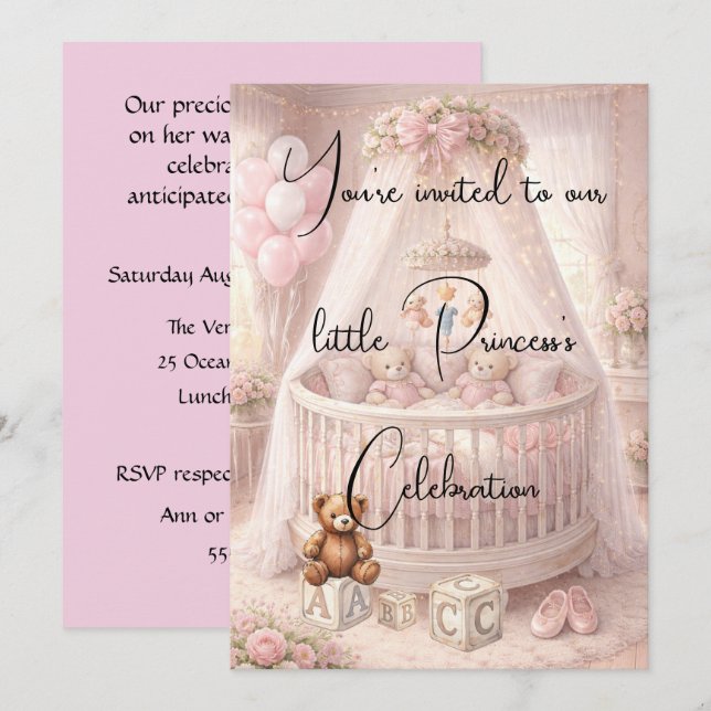 Invitation Téléchargement numérique de lit de petite princess (Devant / Derrière)