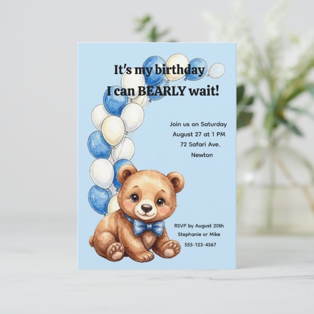 Invitation Téléchargement numérique Fête de l'ours bleu pour  (Debout devant)