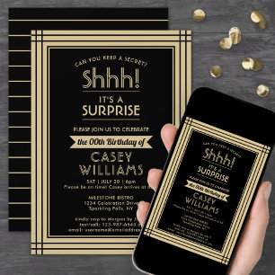 Invitation Téléchargement Surprise Fête d'anniversaire Noir &