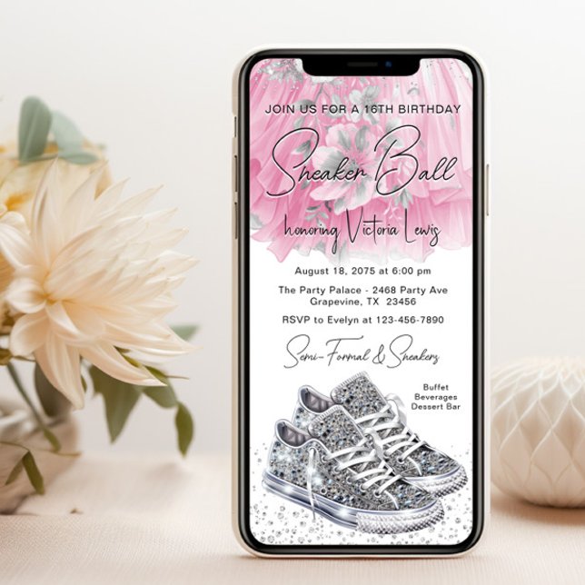 Invitation Téléphone Anniversaire Balle de Basket Chaussure D (You can change all of the text, fonts, wording as needed for your event.)