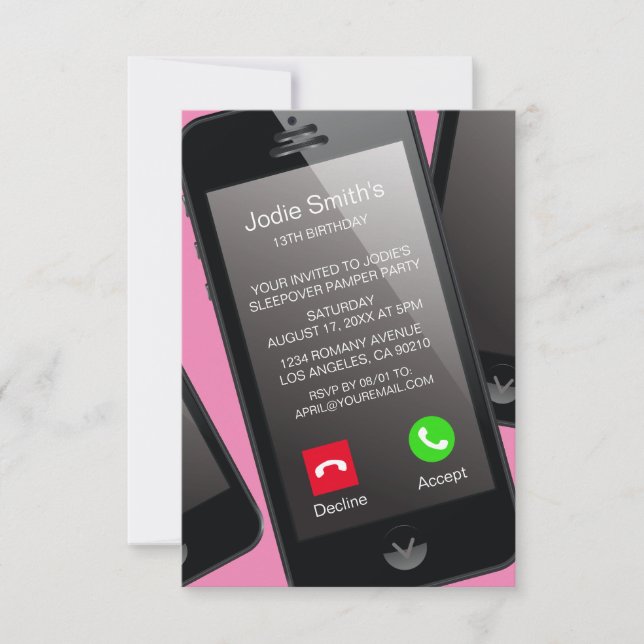 Invitation Téléphone tendance Jeune Filles Anniversaire Fête (Devant)