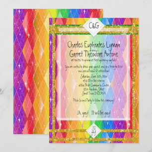 Invitation Tellement gay ! Arc-en-ciel Argyle, Mariage Monogr
