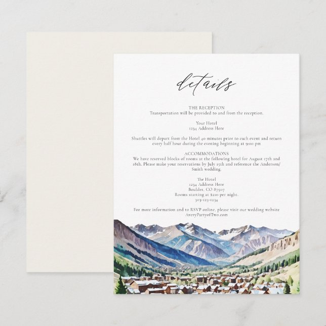 Invitation TELLURIDE COLORADO Mountain Details Card (Devant / Derrière)