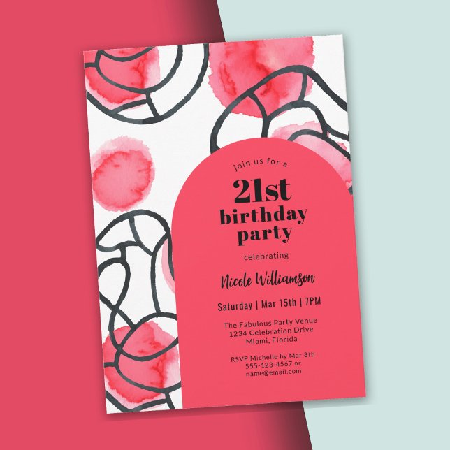 Invitation Téméraire Moderne Motif Abstrait 21e fête d'annive (This bold modern 21st birthday invitation may be ordered as digital download or printed invitations.)