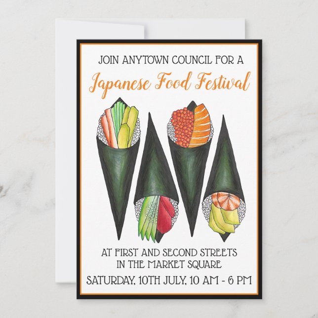Invitation Tempaki Roll à la main Sushi Festival alimentaire  (Devant)