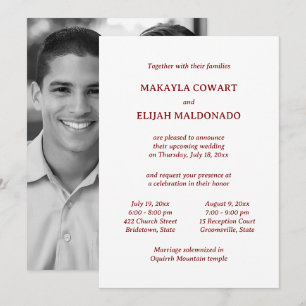 Invitation Temple rouge/blanc minimal Mariage Deux Réception
