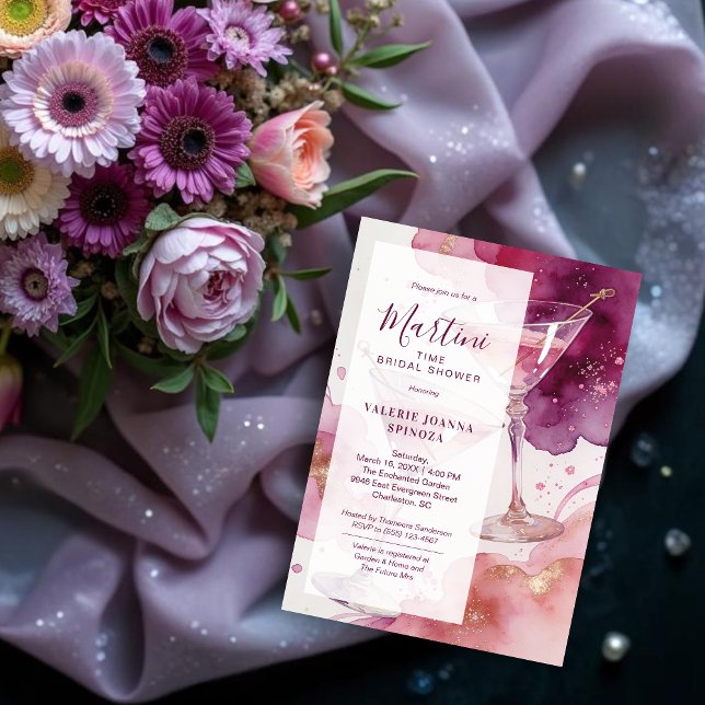 Invitation Temps Chic de Martini Paillettes Enterrement de Vi (Chic Martini Time Glitter Effect Bridal Shower Invitation Cards.)