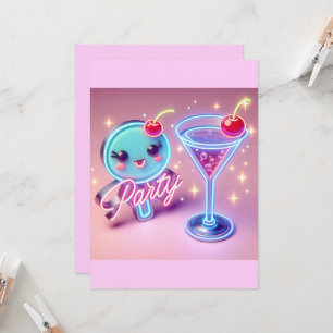 Invitation Temps de fête Neon rose