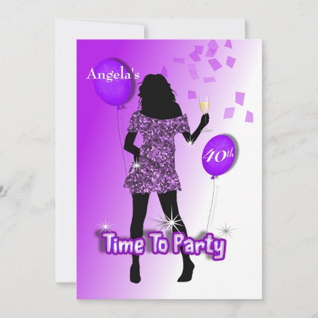 Invitation Temps de Fille Glitzy Violet Personnalisé Pour Fai (Devant)