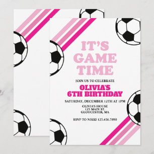 Invitation Temps de jeu de football Rayure rose Anniversaire