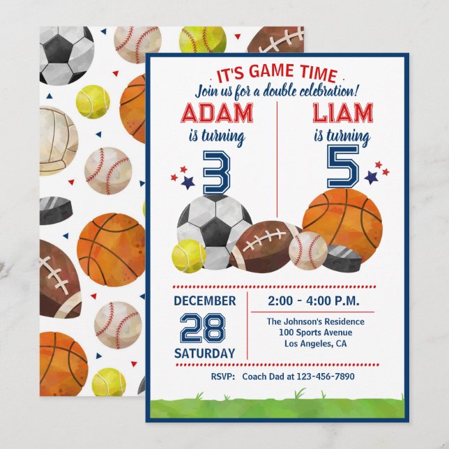 Invitation Temps de jeu sportif Fête d'anniversaire All-Star (Devant / Derrière)