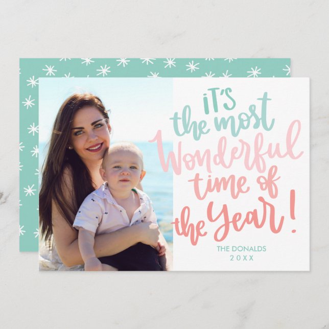 Invitation Temps le plus merveilleux de l'année | Blue HOLIDA (Devant / Derrière)