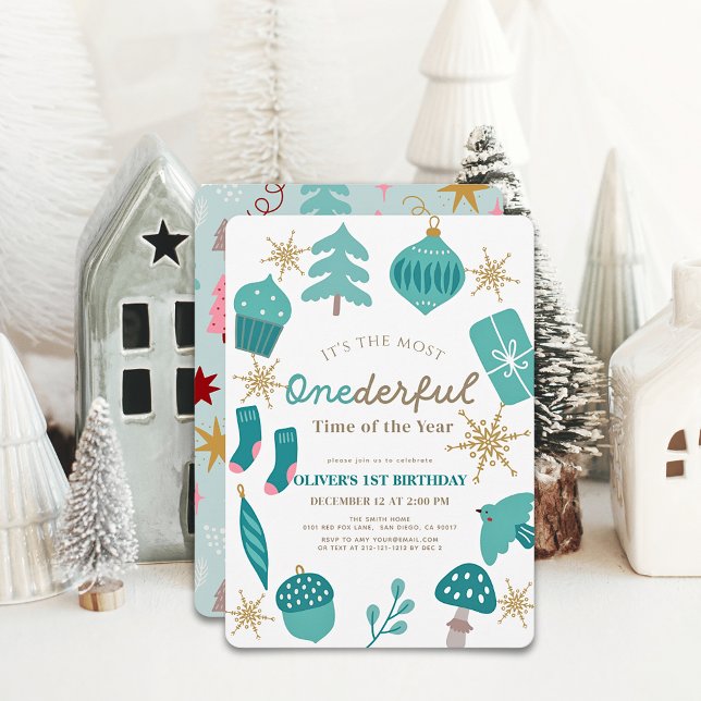 Invitation Temps le plus merveilleux Noël Vert 1er anniversai (Créateur téléchargé)