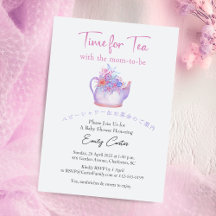 Temps pour le thé Baby shower Teapot Aquarelle Flo