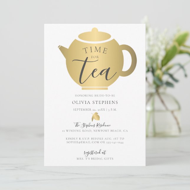 Invitation Temps pour Tea Elegant Minimalist Fête des mariées (Debout devant)