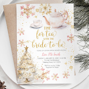 Invitation Temps Pour Tea Pink Christmas Gold Fête des mariée