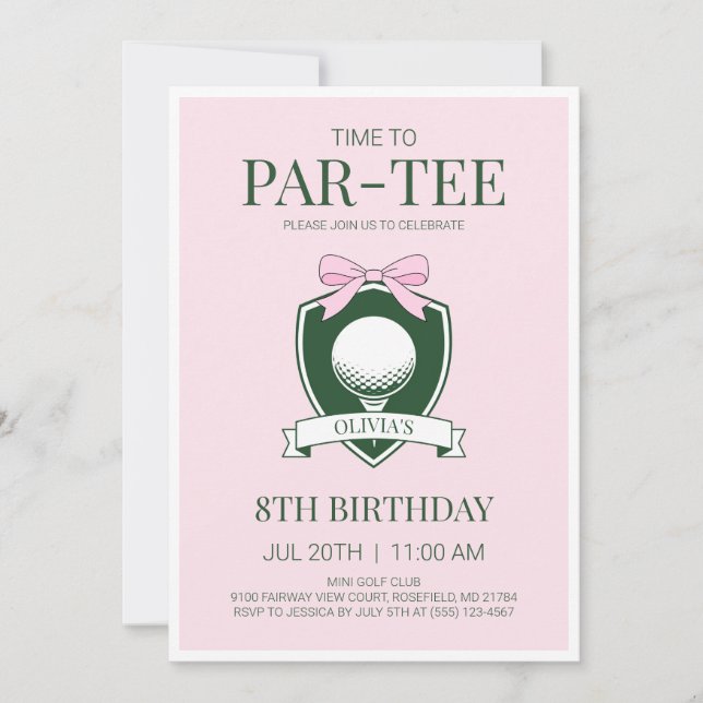 Invitation Temps rose pour la fête d'anniversaire de golf Par (Devant)