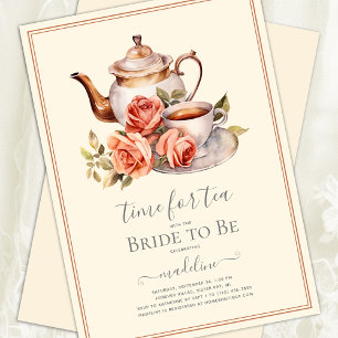Invitation Temps Rose vintage pour la Fête des mariées de thé
