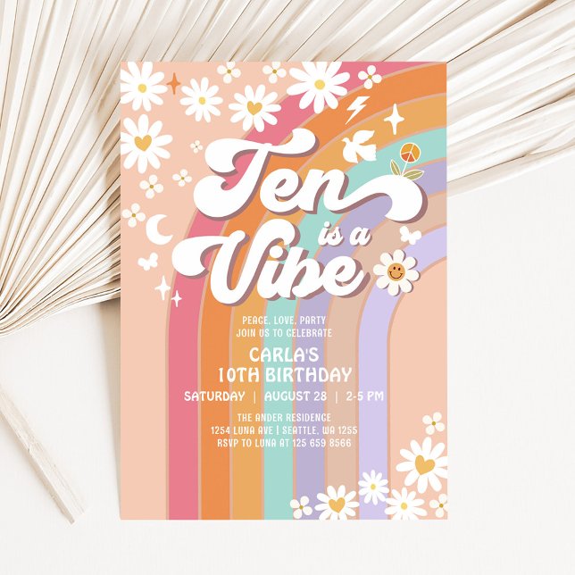 Invitation TEN est un Vibe Daisy Rainbow Hippie Anniversaire (Créateur téléchargé)