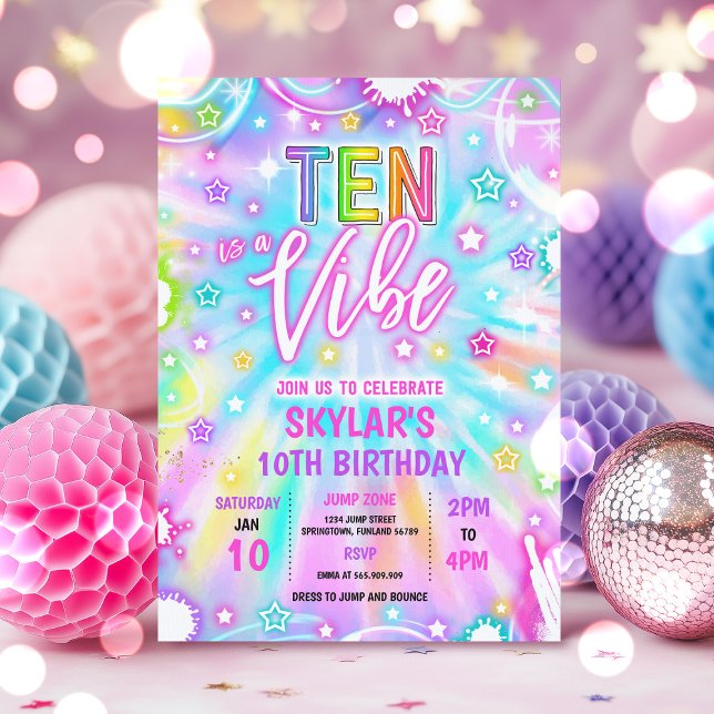 Invitation Ten Est Une Vibe Neon Glow 10e fête d'anniversaire (Créateur téléchargé)