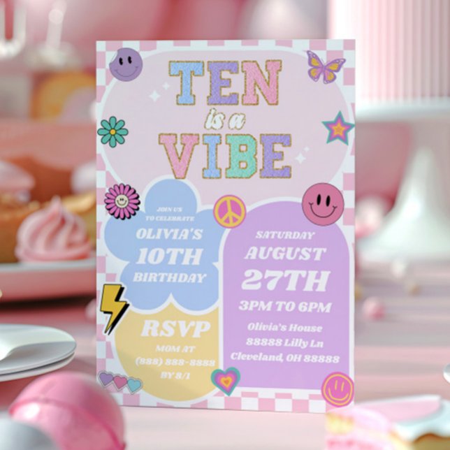 Invitation Ten Is A Vibe Preppy Patch 10th Birthday Party (Créateur téléchargé)