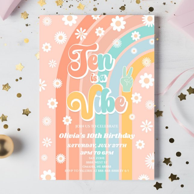 Invitation Ten Is A Vibe Rainbow Daisy 10th Birthday Party (Créateur téléchargé)
