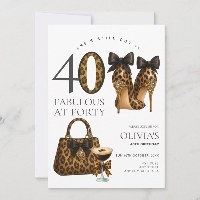 Invitation Tendance 40 ans Imprimé Léopard Fabuleux à 40 ans  (Devant)