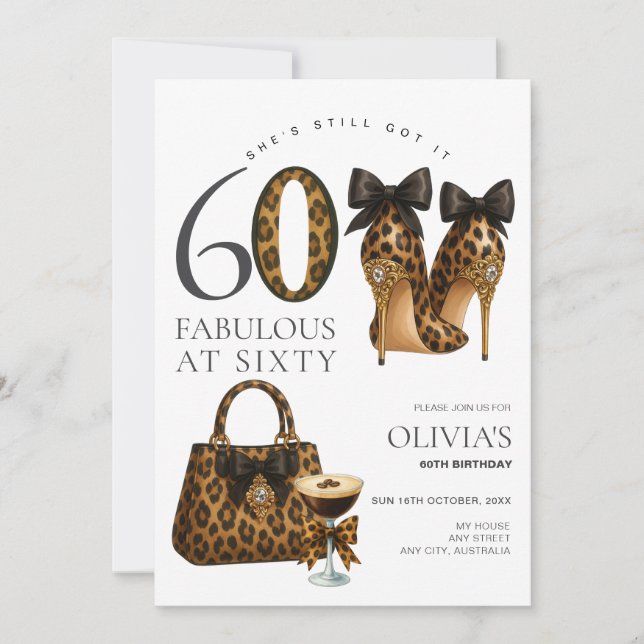 Invitation Tendance 60 ans Imprimé Léopard Fabuleux à 60 Ans  (Devant)