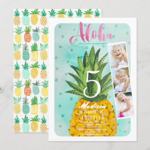Invitation Tendance bleu et jaune Tropical Fruit d'ananas