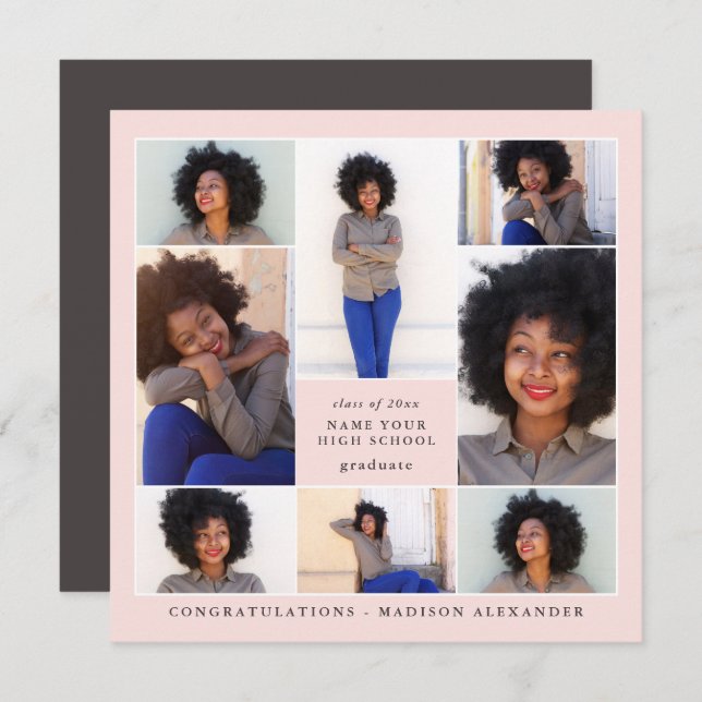 Invitation Tendance Blush Photo Collage Parti de graduation (Devant / Derrière)