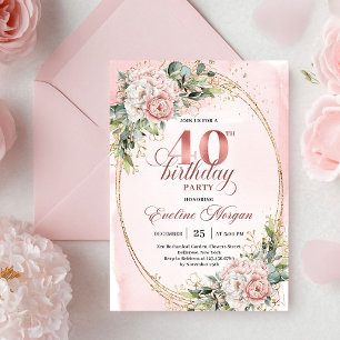 Invitation Tendance Bohème Rose Gold Fleurs 40e Anniversaire 